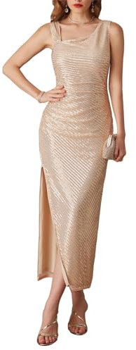 GRACE KARIN Damen Pailletten Kleid Ärmellos Partykleid Rockabilly Kleid Cocktailkleid Aprikose XXL