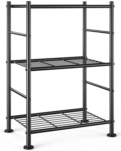 Sakugi Storage Shelves - 3 Tier Shelf Organizer, Sturdy Metal Garage Shelving with Adjustable Leveling Feet, Space-Saving Shelves Organizer for Pantry, Laundry, Kitchen (18 x 12 x 30, Black)