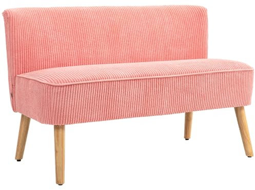 HOMCOM Sofa 2 Sitzer modern Couch ohne Armlehne Gepolstert Polstersofa mit Cord-Optik, klein Loungesofa mit Holzbeine für Wohnzimmer, 117 x 56,5 x 77 cm, Rosa