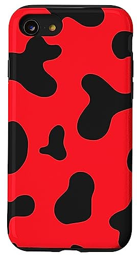 iPhone SE (2020) / 7 / 8 Red Cow Print Phone Case,Red & Black Cow Spot Pattern Phone Case