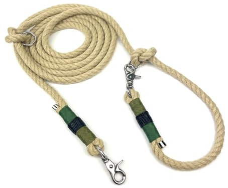 Hundeleine für große Hunde | extra stark bis 90 kg mit Premium Edelstahl Scheren-Karabiner | Angsthunde, aggressive Hunde | Führ-Leine & Schlepp-Leine | reißfest, verstellbar (Olive & Grün)