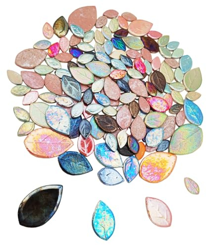 Anktily Keramik-Mosaikfliesen zum Basteln, schillernde Blätter, 500 g, gemischte Größen, gebeizte Blätter, Porzellan-Mosaikstücke für DIY-Mosaikprojekte, Heim- und Außendekoration (gemischte Farben)
