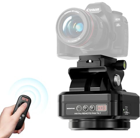 Soonpho M4PRO Motorisierter Dreh-Panorama-Stativkopf, Ferngesteuerter Schwenk-Neige-Kopf mit Fernbedienung und Handy-Clip für DSLR-Kameras, Camcorder, Smartphones, Stativ
