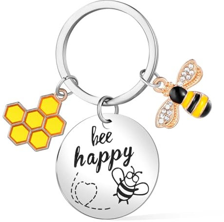 Mabor Biene Anhänger,Schlüsselanhänger Biene Geschenke Bee Keychain Bee Happy Keyring Damen Anhänger Tiere für Männer Frauen Brieftasche Handtasche Rucksack