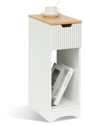 Awhtixbo Weißer Nachttisch Boxspringbett Nachttisch mit Schublade für Schlafzimmer und Kinderzimmer Beistelltisch für Boxspringbett Couch Telefontisch Maße: 20x35x60cm,B