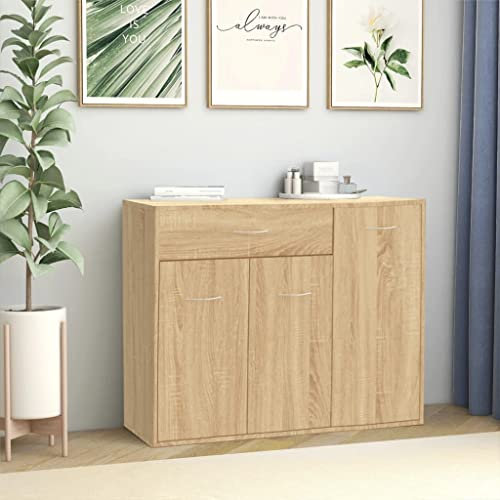 Myheimly Sideboard mit 1 Schublade 3 Türen Kommode Anrichte Schrank Beistellschrank Mehrzweckschrank Standschrank Holzwerkstoff Sideboard Sonoma Eiche