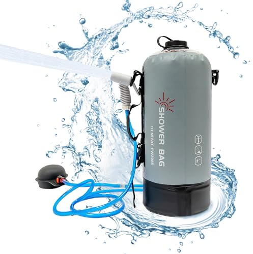 XIJIE - 12 L/ 3 Gallon Outside Portable Pressure Foot Pump Camp Garden Shower with Removable Hose Shower Water Bag (Grey, Black)