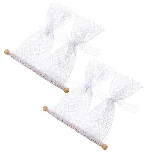 UPKOCH Miniature Curtain Model for Doll House 2pcs Dolls House Lace Curtains Realistic Mini Window Dressing