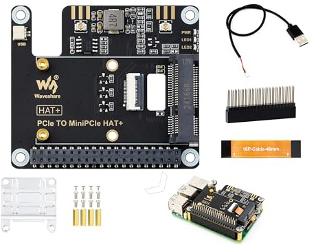 PCIe to MiniPCIe Adapter Compatible with Raspberry Pi 5, Compatible With MiniPCIe Wireless NIC and AI Modules, Supports USB Bluetooth Connection, Driver-Free, Plug And Play, High-Speed Network