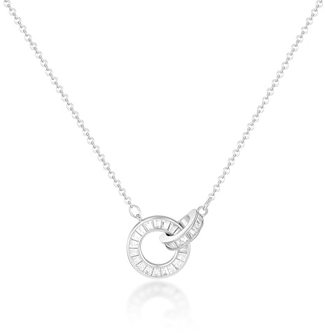 Tessalyn Damen Halskette 925 Silber, Kreis Anhänger, Doppelring Runde Schlüsselbein Kette mit Funkelnden Zirkonia Steinen, Weihnachten Valentinstag Hochzeit Jubiläum Schmuck Geschenk