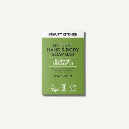 Beauty Kitchen - Natural Hand and Body Soap Bar - Rosemary and Eucalyptus Essential Oils - Triple-Milled, Palm Oil-Free and Long-Lasting Cleansing Bar - 100g