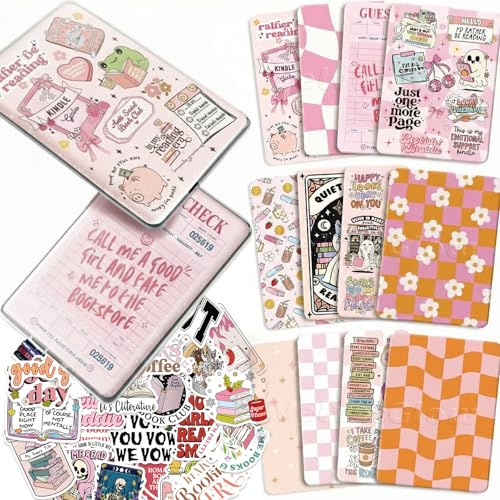 VelvetGlow 12 Pcs E-Reader Einlagen aus Kartonpapier & 50 Stück Scrapbook Aufkleber für durchsichtige Hüllen, 6,9“ x 4,8“ Einlagen für Die Rückseite Von E-Readern für Paper White 11th-12th
