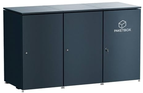 Metzler Mülltonnenbox 2er mit XXL Paketbox | Aluminium Anthrazit RAL 7016 | Für 2 Mülltonnen 240L | Abschließbar Rostfrei Wetterfest | Gasdruckdämpfer Soft-Close | Höhenverstellbare Füße