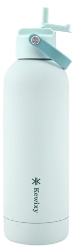 KEWIXY Stainless Steel Water Bottle with Straw, Cold 24Hrs/Hot 12Hrs, Insulated, Double Walled Metal Vacuum Flask, Leak Proof, Fits Cup Holders, for Travel, Gym, Work (500ml, Pale Aqua)