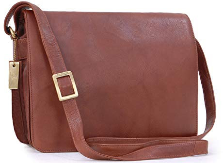 VISCONTI - Sac Bandoulière Femme Cuir - Sac à Main Moyen Avec Rabat - Sac de Travail Avec Bandoulière Réglable - 754 TESS - Marron