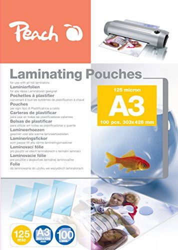 Peach Laminierfolien A3 - 125 mic - 100 pouches - glänzend - Premiumqualität für beste Laminierergebnisse - kompatibel mit Geräten aller Markenhersteller - PP525-01