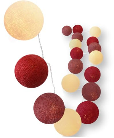 CREATIVECOTTON LED Lichterkette mit Cotton Balls inkl. Timer und Dimmer (Bordeaux, 20 Kugeln)