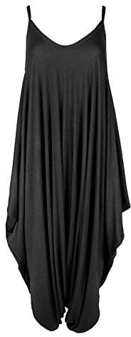 Fashion Star Womens Strappy Lagenlook Baggy Harem Jumpsuit Black M/L (UK 12/14)