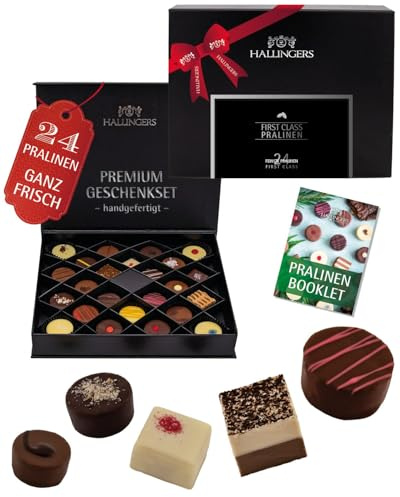Hallingers Genuss Manufaktur Pralinen Geschenk - ohne Alkohol, handmade aus Confiserie-Edelkakao in wertiger FirstClass-Geschenkbox FirstClass Sele..., Geschenkidee für Frauen Männer