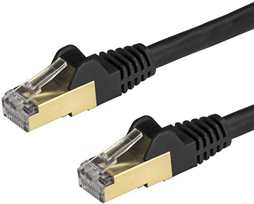 StarTech 0.5m Cat6a Snagless Ethernet Cable, Black (6ASPAT50CMBK) | 100W PoE delivery, Shielded twisted pair, Gold-plated RJ45, Patch Cable, Ethernet Cord, 10 Gigabit, 10GbE, Network, TIA