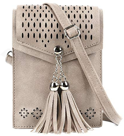 seOSTO Sac BandoulièRe Femme, Mini Telephone Portable, Pochette Portable BandoulièRe Femme, Sac Portefeuille Bandouliere SynthéTique Avec Pompons, Longueur RéGlable