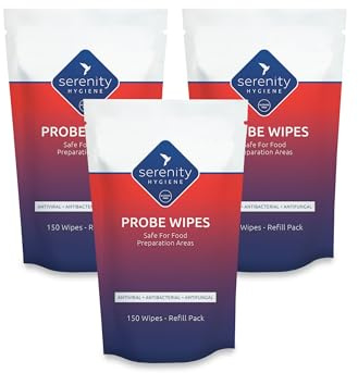Antibacterial Sanitising Probe Wipes for Surfaces, Utensils & Food Probes- Food Safe Alcohol Free Formula - 150 Large Strong Unscented Disinfecting Wipes Refill Pack of 3