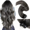 LaaVoo Microring Extensions Echthaar Ombre Silber Microring Extensions Echthaar Balayage Schwarz Silber Haarverlängerung Echthaar Micro Loop 1G/S 50Gramm/Pack