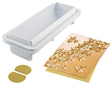 silikomart | STARLIGHT BÛCHE, Kit composition 1 Bûche en plastique, 1 Base en plastique, 2 Têtes en Silicone platine, 2 Tapis en Silicone platine, Design 3D, 250 x 80 mm, h 67 mm, Made in Italy