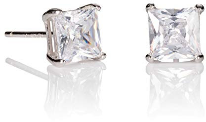 Namana Boucles d'Oreilles Argentées Carrées pour Homme. Clous d'Oreilles Homme avec des Oxydes de Zirconium en taille Princesse de 6 mm. Puces d'Oreilles pour Homme avec Pierres Blanches