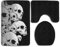 GGdjst 3 Stück Matte rutschfest Badteppich Set Non Slip Water Absorbent Bathroom Carpet U-Shaped Contour Rug + Lid Toilet Cover + Bath Rug Cool Skulls Black