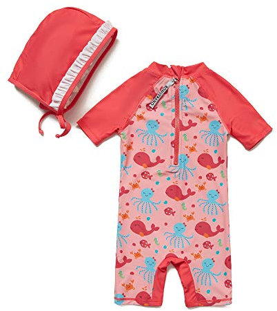 BONVERANO Costume Intero Neonato Manica Corta neonata Protezione UV 50+ (Rosso-Polpo,12-18mesi)…