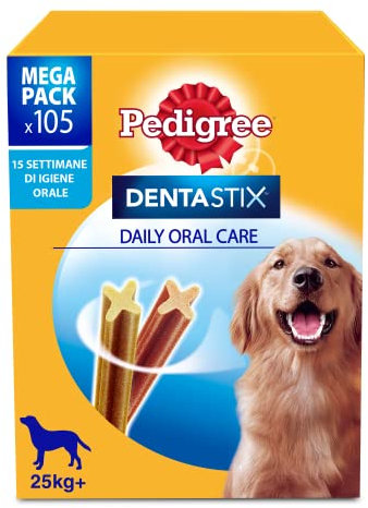 Pedigree Dentastix Snack per la Igiene Orale (Cane Grande +25 kg), 270 g 105 Pezzi - 15 Confezioni da 7 Pezzi (105 Pezzi totali)