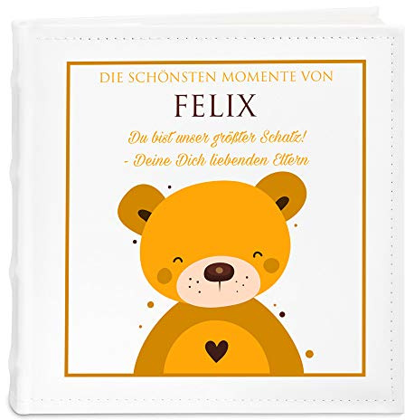 Maverton Fotoalbum zum Selbstgestalten mit Aufdruck für 200 Fotos 10x15 | Seiten, Größe: 21x22cm, Weiß, personalisierte Geschenke für Kinder zur Taufe Geburt, Geburtstagsgeschenk