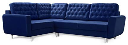 Robin Linda Ecksofa mit Schlaffunktion 2X Bettkasten Kissen Sofa L-Form Schlafsofa Freistehende Eckcouch Schlafcouch Wohnzimmermöbel Wohnlandschaft Kobalt