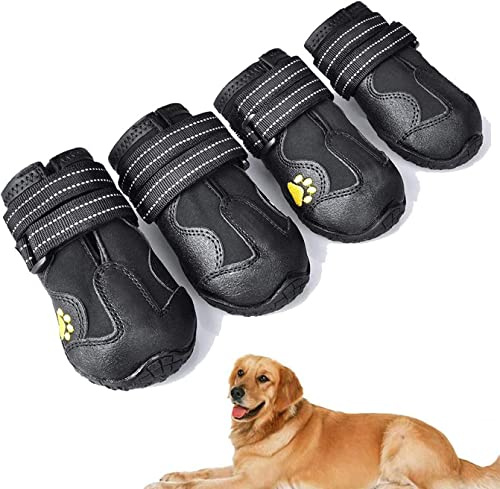 Havenfly 4 Pezzi Stivali per Cani,Scarpe Antiscivolo per Cani,Resistente Impermeabili con Cinghie Regolabili Riflettenti per Cani Media e Grande