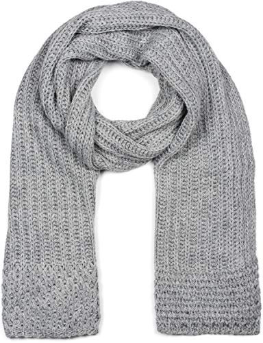 styleBREAKER Damen langer Strick Schal mit Rippen und Perl Strickmuster, warmer Winter Strickschal Einfarbig 01018164, Farbe:Hellgrau