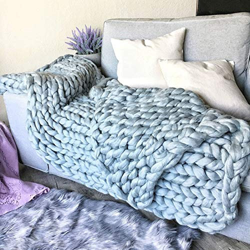 MANG Handgewebte Grob Gestrickte Decke Weiß Strickdecke Weiche Gemütliche Strick-Kuscheldecke Weihnachts Geschenk, Grau, 100 X 200cm