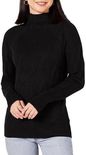 Amazon Essentials Damen Langarm-Pullover Für Den Winter, Soft-Touch-Zopfmuster Mit Trichterausschnitt, Schwarz, M