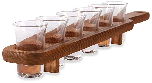 Wooden Shot Paddle with 6 Shot Glasses|25ml Shot Serving Tray | Shot Glass Holder, Wooden Drinks Paddle, Tequila Shot Tray, Party Serving Board, 6 x 25ml Shot Glass Set