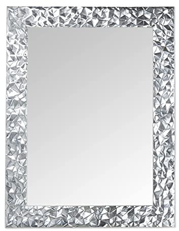 MO.WA Spiegel Wandspiegel Rechteckig Silber 72x95 Rechteckiger Spiegel Blattsilber Holzrahmen Hängender Spiegel Dekospiegel Modern