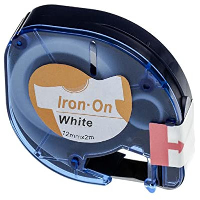 vhbw Schriftband-Kassette kompatibel mit Dymo S0718840, S0718850, A18768, 18768 Etiketten-Drucker 2m x 12mm Schwarz auf Weiß, Aufbügelband