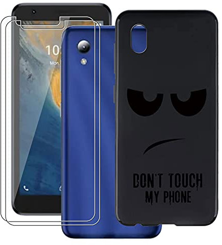 HHUAN Hülle für ZTE Blade A31 Lite (5.50) + 2 Stück Gehärtetem Glasfolie, Schwarze Handyhülle Weichem Silikon, Stoßfeste TPU Bumper Schutzhülle für ZTE Blade A31 Lite - DUO5