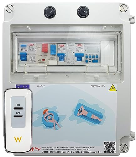 SWIMHOME Tableau électrique conçu pour piscines avec chlorateur, avec Garde-Moteur, transformateur 300 W, télécommande pour éclairage on/Off (1 CV (4-6,4 A)