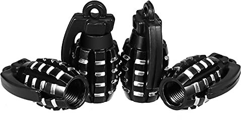 KINBOM 4pcs Aluminium Ventilkappen, Handgranate Style Heavy Duty Reifen Ventilkappen Auto Metall Luftdichte Dichtung für Autos SUV Trucks Motorräder (Schwarz)