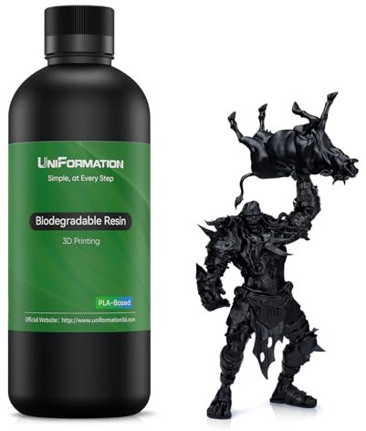 Uniformation PLA Pflanzenbasiertes 3D Resin Biologisch abbaubares UV härtendes Harz 405nm für LCD 3D Printer resin, Geruchsarm, Hohe Präzision X12 Schwarz 1kg