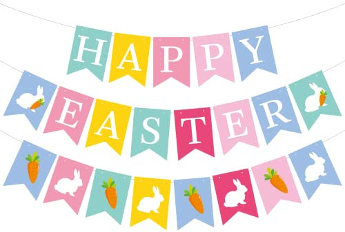 3 Stück Happy Easter-Banner mit Hase, Karotte Girlande, Banner, Frohe Ostern, Wimpelkette für Party-Dekoration