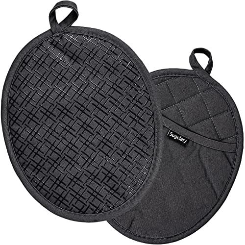 Maniques Cuisine 2 en 1, Résistant à la Jusqu'à 260 °C Gants de Cuisine Gants de Four avec Silicone Antidérapant pour Cuisiner, Cuire, Griller (Noir)