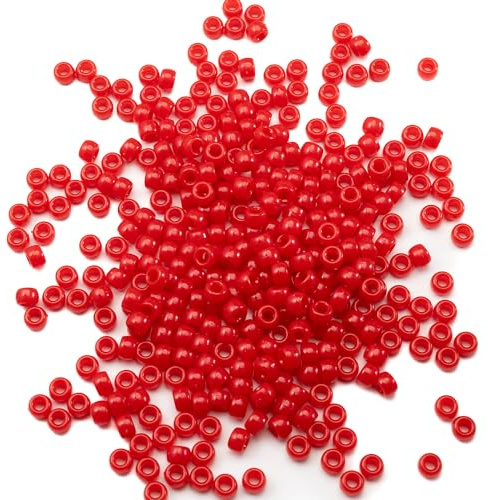 1000 pcs red acrylic pony beads, 6 x 9 mm, for crafts, bracelets, necklaces, jewelry making, earrings, hair weaving (Red2)