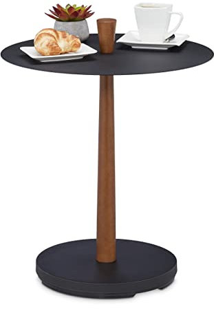 Relaxdays Guéridon, Acier, Bois, H x D : 56 x 45 cm, Table d’appoint de Salon, métal Style Industriel, Noir/Marron