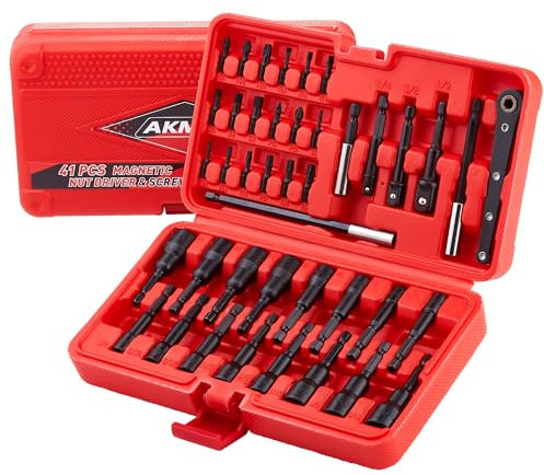 AKMTOOL - Juego de 41 destornilladores de tuerca magnéticos, vástago hexagonal de cambio rápido de 1/4 pulgadas | SAE y métrico | Acero Cr-V, juego de puntas de destornillador magnético con extensión